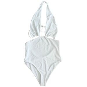 Jade Swim Apex One Piece Halter Cut Out Swimsuit White XL Beach Vacation